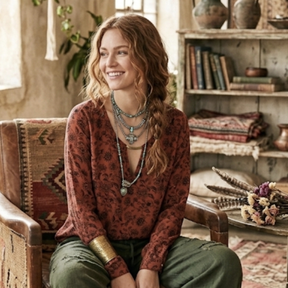 Forever 21 Floral Rust Color Blouse L